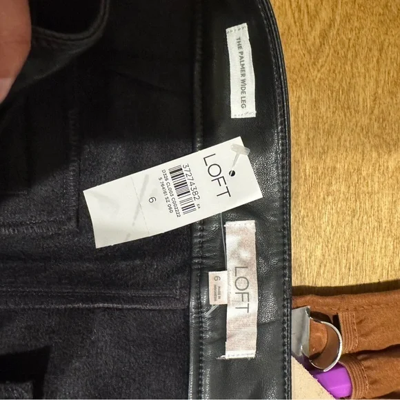 LOFT Black Wide-Leg Faux Leather Pants, size 6. NWT. - Picture 4 of 4